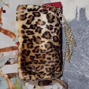 Cheetah Print Faux Fur Large Wrislet/Crossbody Bag